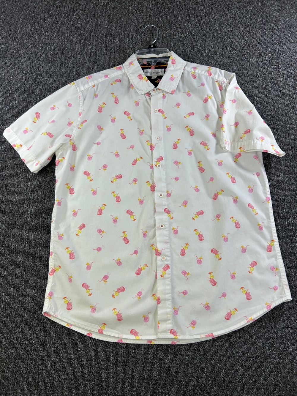Thomas Sterling Cocktail Print Button Front Shirt Men’s Large Pink Drink